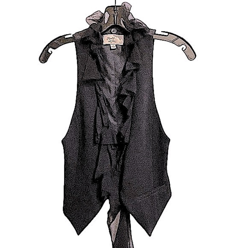 Elizabeth & James Black Silk Ruffle Vest Menswear Detachable Ruffle Whimsigoth S